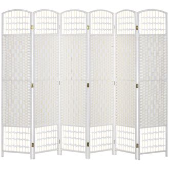 HOMCOM Homcom Biombo Separador De Ambientes De 6 Paneles 240x170 Cm Divisor De Habitaci&oacute;n Plegable De Cuerda De Papel Y Marco De Madera Decoraci&oacute;n Blanco
