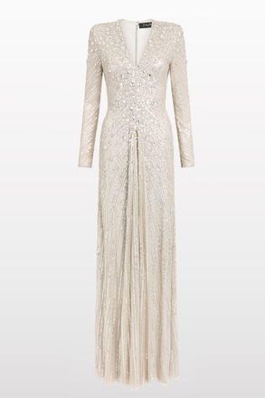 Jenny Packham Eve Sequin-Embellished V-neck Dress in Platinum at Nordstrom, Size 14 Uk