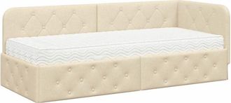 vidaXL Corner Bed Frame with Mattress Cream 80 x 200 cm Fabric vidaXL