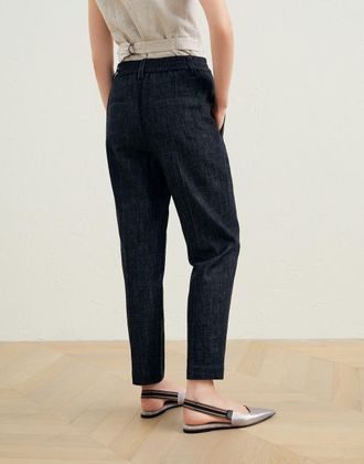 Brunello Cucinelli Tapered Denim Cotton Trousers - Black