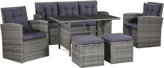 vidaXL Set de muebles de jardín 6 pzas y cojines ratán sintético gris vidaXL