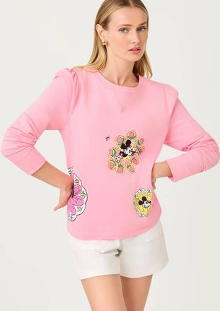 Lilly Pulitzer Elmaria Puff Sleeve Sweatshirt In Conch Shell Pink Throwback Disney Graphic