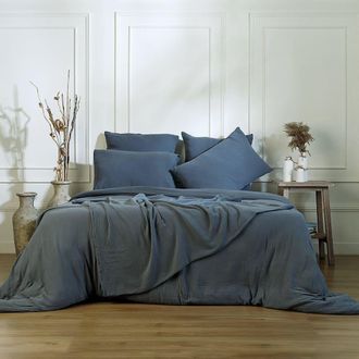 Febronie Juego de cama (50x70) gasa de algod&oacute;n azul tormenta 260x240
