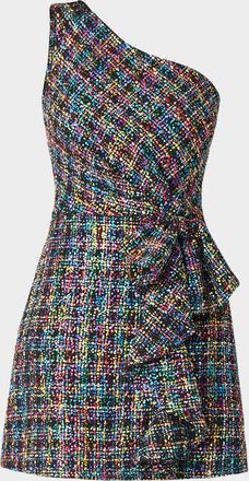 Shoshanna Zoie One-Shoulder Sequin Tweed Mini Dress