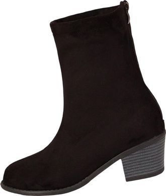 Generic Black Female Suede Pointed Toe Block Heel Short Boots for Fall and Winter Comfort Walking Footwear with Thick Sole and Durable Material