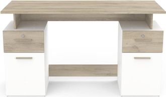Calicosy Escritorio doble compartimento 135 cm - Acabado madera clara y blanco