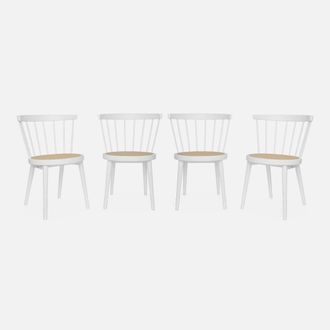 Sweeek Set Of 4 Wooden & Caned Chairs in White