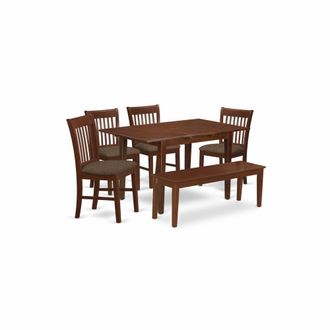 East West Furniture NOFK6C-MAH-C 6 Pc Dining room set with bench - Table and 4 Dining Chairs plus Dining Bench