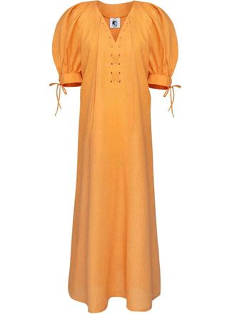 Sleeper Garden Linen Puff-Sleeve Dress Size XS