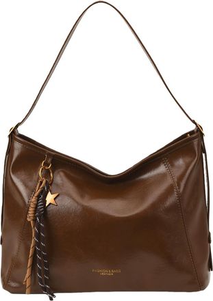Generic Women Girls PU Leather Underarm Shoulder Bag with Zipper for Daily Use (Brown)