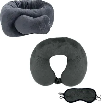 Pursonic Travel Comfort & Relief Bundle - Memory Foam Travel Pillow with Sleep Mask + Portable Neck & Shoulder Adjustable Massaging Wrap in Grey at