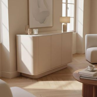 Oviala Aparador liso de 3 puertas 120 cm color crema