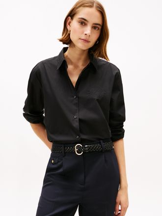 Tommy Hilfiger Hemdbluse TOMMY HILFIGER COTTON EASY SHIRT, Damen, Gr. 34, schwarz, Web, Obermaterial: 100% Baumwolle, unifarben, regular fit Po-bedeckend, Rundhals, 