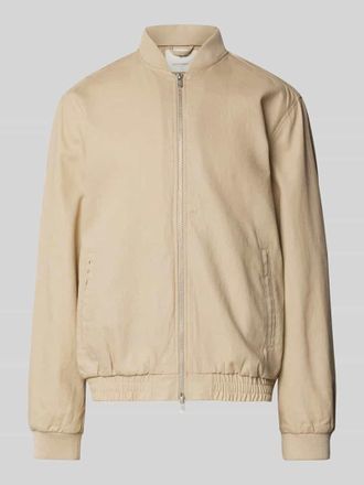 Jack & Jones Bomberjacke aus Leinen-Baumwoll-Mix Modell LEISTER in Beige, Gr&ouml;&szlig;e S