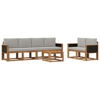 vidaXL Conjunto De Sof&aacute;s De Exterior 6 Pcs Natural Y Gris Claro Vidaxl