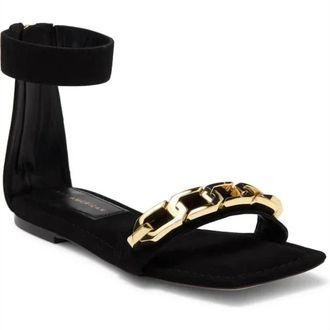 Good American Womens Square Toe Ankle Strap Sandals With Gold Chain Detail In Black