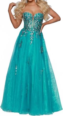 Johnathan Kayne Strapless Sequin Maxi Dress In Jade