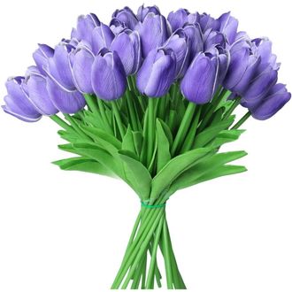 OEM Tulipanes Artificiales Rosas: Paquete De 10 Tulipanes Rosas De Ray&oacute;n Con Tallos, Ideales Para La Decoraci&oacute;n Del Hogar, Bodas, Hoteles Y Oficinas
