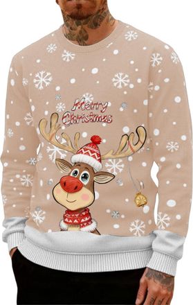Generic Ugly Christmas Jumpers for Men Crew Neck with Long Sleeves, Warm Cosy Xmas Jumper Funny Christmas Sweater Men Novelty Graphic Reindeer Snowflakes Knit