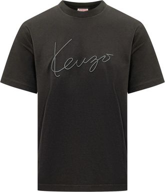 Kenzo Signature Geborduurd T-shirt - Heren - T-shirts - Zwart - XL - Katoen - Tops