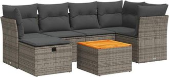 vidaXL Set De Sof&aacute;s De Jard&iacute;n 7 Pzas Con Cojines Rat&aacute;n Sint&eacute;tico Gris Vidaxl