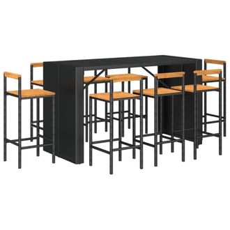 Berkfield Home Beautiful 9 Piece Garden Bar Set Black Poly Rattan& Solid Wood Acacia