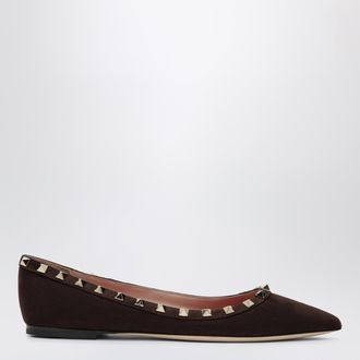 Valentino Garavani Ballerine Rockstud marroni in suede