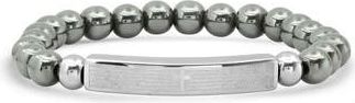 Steeltime Mens Lords Prayer Stainless Steel Bar & Hematite Beaded Bracelet in Silver/Gray at Nordstrom Rack