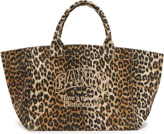 Ganni Printed Xxl Shopper Canvas Tote bag - Leopard - One Size