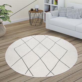 Paco Home Paco Home - Alfombra Sal&oacute;n Motivo Escandinavo Rombos Moderno Blanco Varios Dise&ntilde;os Y Tama&ntilde;os &Oslash; 160 Cm Redon, Blanco 2