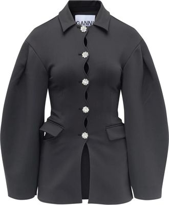 Ganni Dames, Jassen, Grijs, Maat: XS Leer