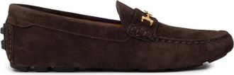 Bally Bruine Su&egrave;de Loafers met Gouden Logo - Heren - Loafers - Bruin - 44 1/2 EU - Su&egrave;de - Schoenen