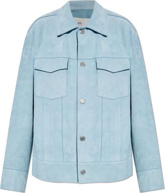 Ami Leren jas - Dames - Leren en Su&egrave;de Jassen - Blauw - XS - Leer - Jassen