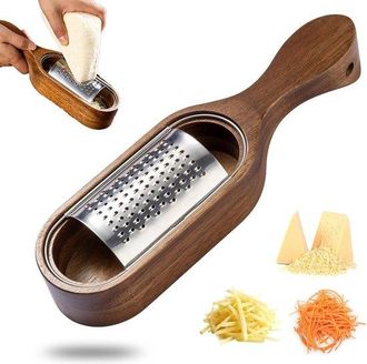 OEM Rallador De Queso, Rallador De Acero Inoxidable Con Mango De Madera, Rallador Manual Plano Para Queso, Chocolate, Especias, Jengibre (marr&oacute;n)