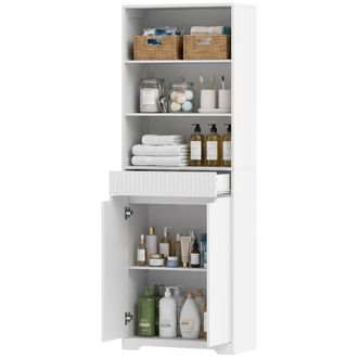 HOMCOM Homcom Mobile Da Bagno Alto Con 3 Ripiani Aperti, Cassetto, Bianco