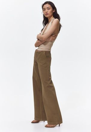 H&M Wide Twill Trousers in Olive Green at Nordstrom, Size 12