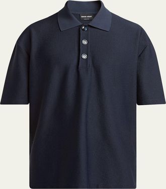 Giorgio Armani Mens Seersucker Relaxed-Fit Polo Shirt