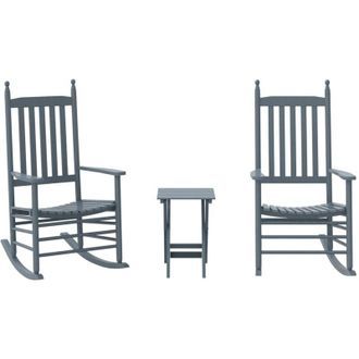 vidaXL Sillas Mecedoras 2 Uds Mesa Plegable Madera Maciza &Aacute;lamo Gris Vidaxl
