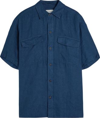 Oliver Spencer Patch Pocket Linen Shirt - Navy - XL