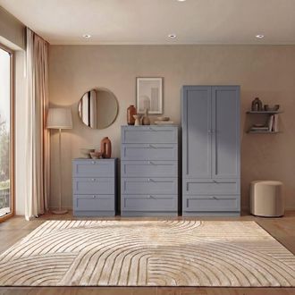 Home Discount Vida Designs Altino 3Pc Bedroom Set(3Dr Bedside, 5Dr Chest, Wardrobe) in Grey