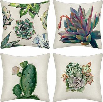 OEM Funda De Coj&iacute;n De 45 X 45 Cm, Fundas De Coj&iacute;n Decorativas Para Sof&aacute;, Coche, Funda De Coj&iacute;n Cuadrada, Decoraci&oacute;n Del Hogar, Juego De 4 (cactus)