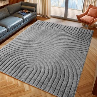 Nazar Rugs Alfombra de relieves geom&eacute;tricos gris - 80x150 cm