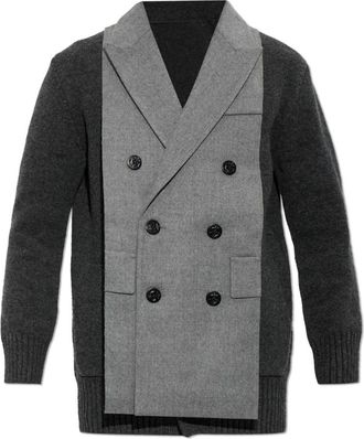 sacai Cardigan met decoratief dubbelknoops paneel - Heren - Vesten - Grijs - S - Wol - Truien & Vesten