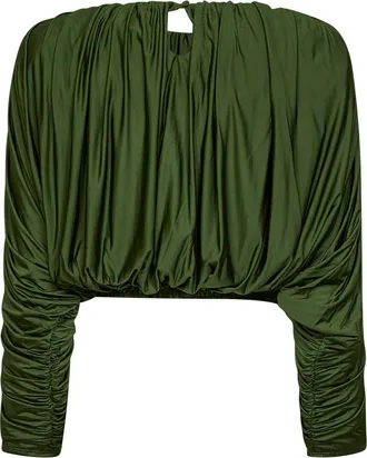 Self Portrait Womens Cropped Top Olive Jersey Green Viscose Tops