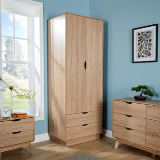 Home Source Industries 2 Door Wardrobe 2 Storage Drawers Hidden Handles Bedroom Furniture in Brown