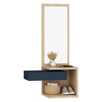 Dmora Mueble De Entrada Equense, Espejo Incluido, Un Caj&oacute;n, 3 Estantes, 49x31x90h Cm Marr&oacute;n Roble