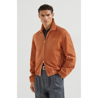 Brunello Cucinelli Suede jacket in Apricot at Nordstrom, Size Xxx-Large Eu