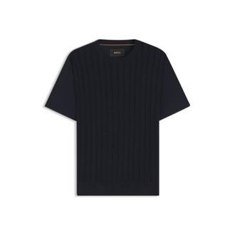 BOSS Cable-knit T-shirt in cotton and silk