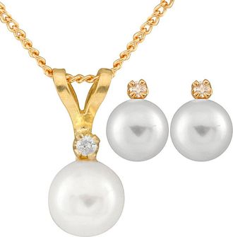 Splendid Pearls 14K 0.03 Ct. Tw. Diamond & 5-5.5Mm Akoya Pearl Necklace & Studs Set