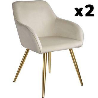 TecTake 2 sillas de comedor aterciopeladas 58 x 62 x 82 cm crema/oro